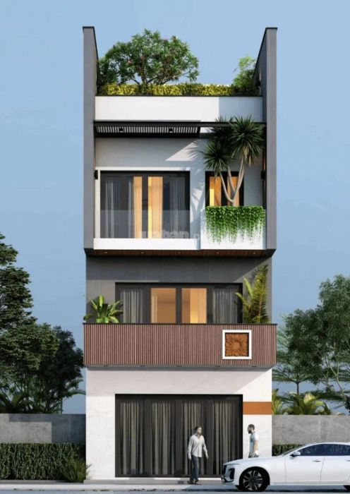 Mẫu nhà ống 3 tầng sở hữu sân thượng rộng rãi, mang lại cảm giác thoáng đãng, dễ chịu.