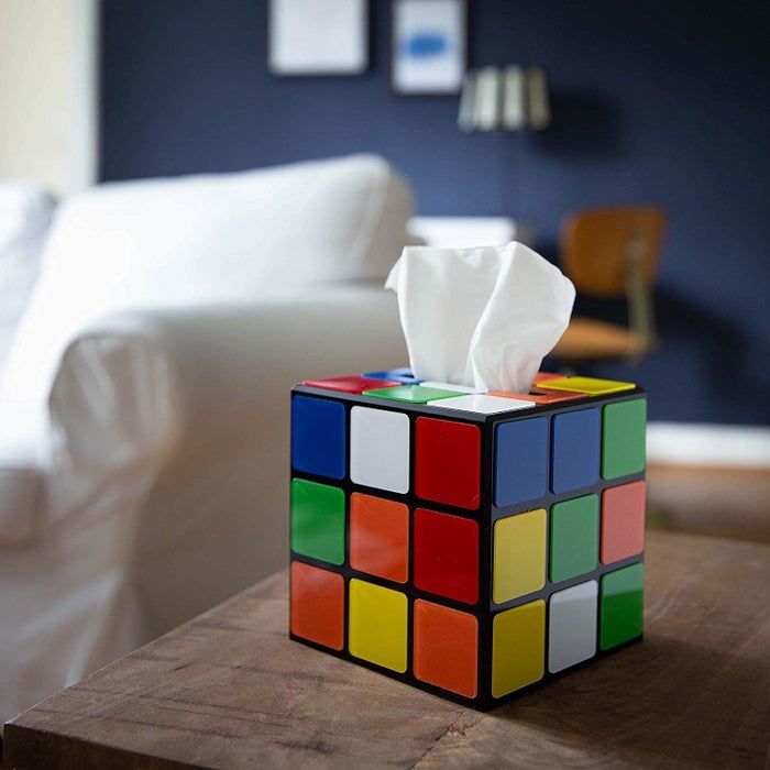 Puzzle cube tissue box placed elegantly on a table