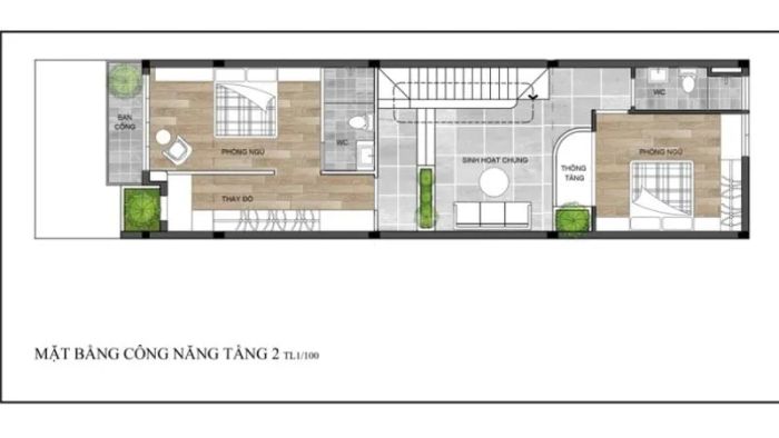 Thiết kế mặt bằng tầng 2.