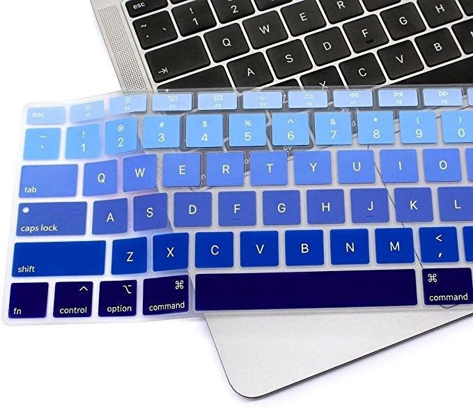 A gradient blue silicone keyboard cover elegantly placed on a laptop