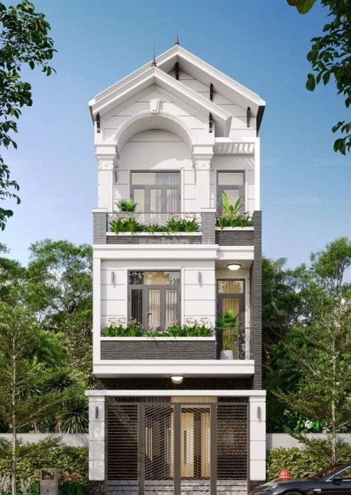 Mẫu nhà ống mái Thái hiện đại với thiết kế sang trọng và tinh tế.