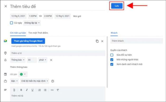 Nhập email của các thành viên tham gia và gửi lời mời tham gia cuộc họp.