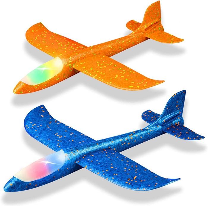 Two illuminated planes in blue and orange