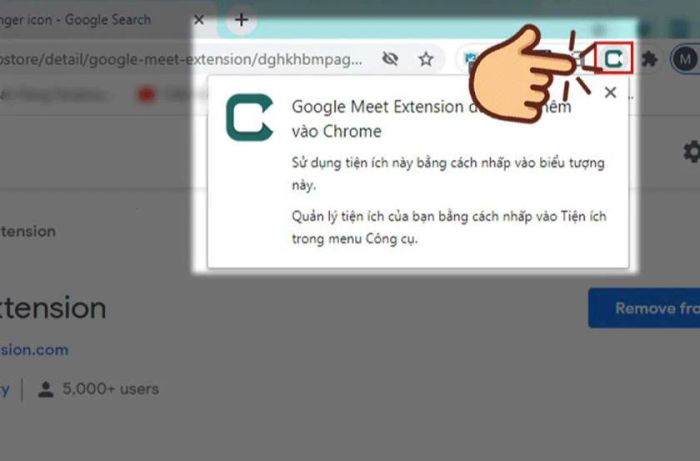 Mở tiện ích ở góc trên bên phải của trình duyệt.