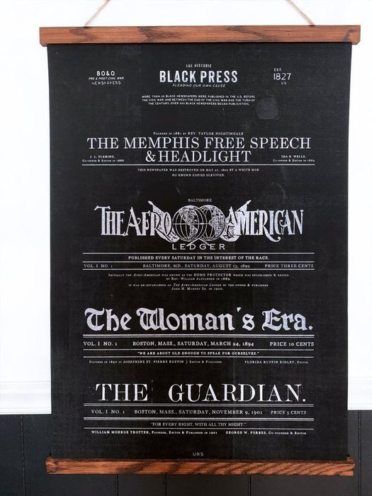 A black-and-white art print is showcased
