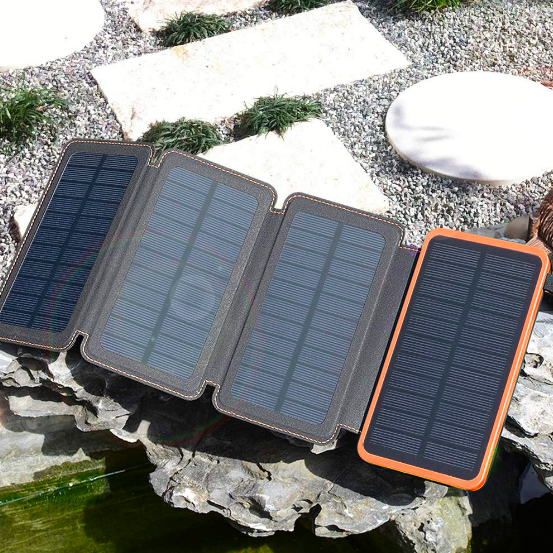 A close-up shot of the power bank resting flat on the ground.