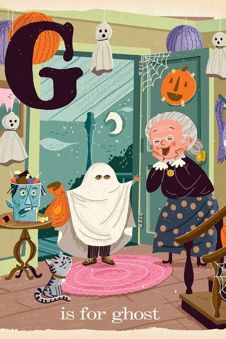 pages from the book showing 'G is for ghost' and 'H is for haunted house'