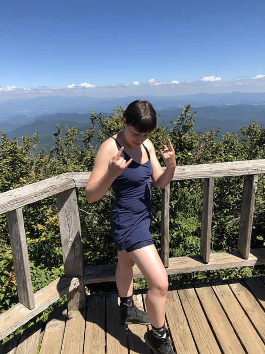 Mytour editor Rachel Dunkle wearing the scoop neck, spaghetti strap dress