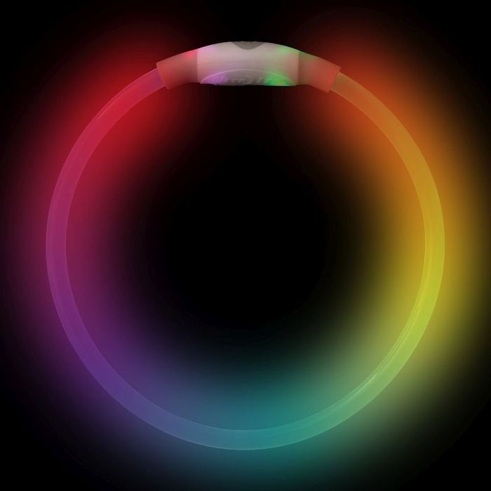 A demonstration of the collar glowing in five different colors simultaneously.