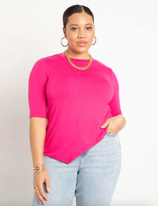 model showcasing the hot pink tee