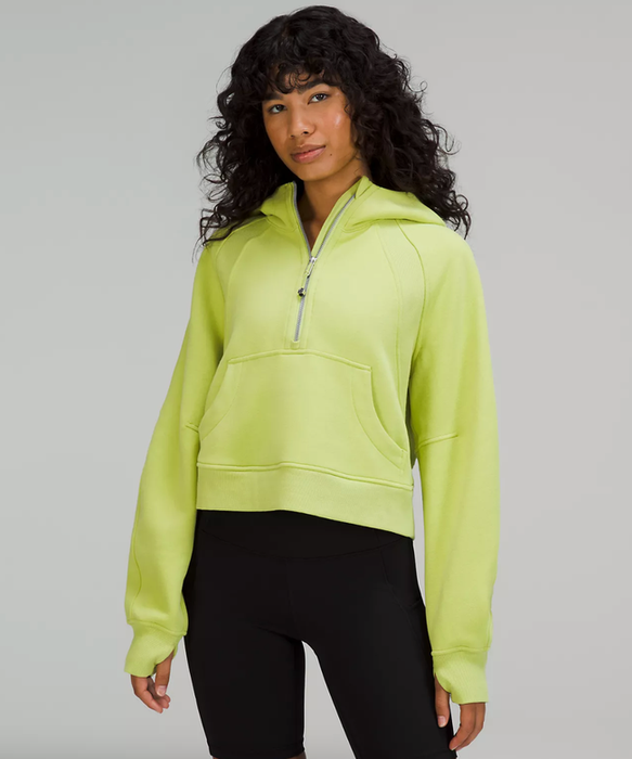 model wearing the lime green hoodie