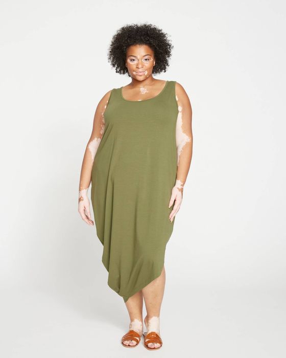 model showcasing the green dress