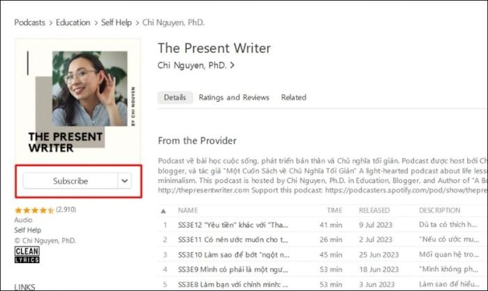 Nhấn Subscribe để nhận thông báo khi chủ kênh Podcast phát hành tập mới