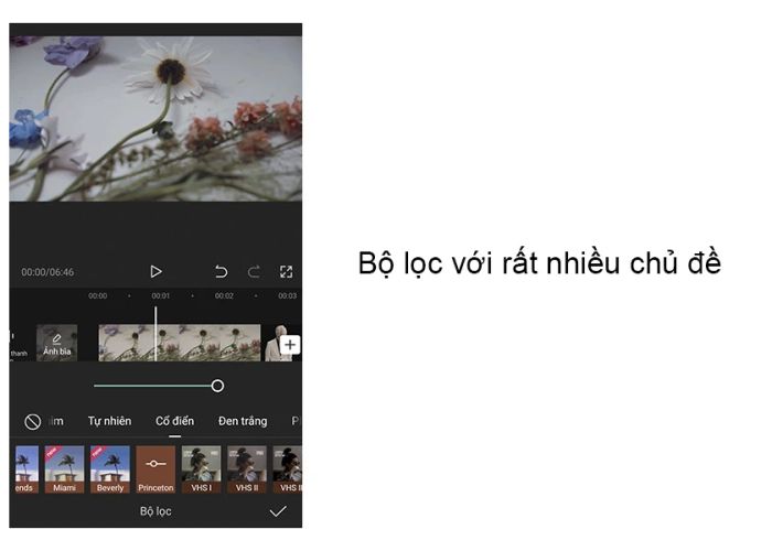 Capcut cung cấp nhiều bộ lọc phong phú cho video của bạn