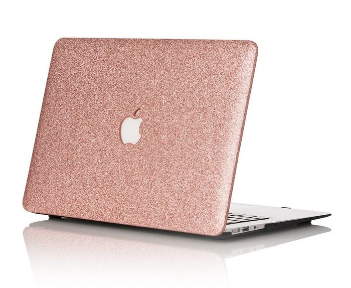 the rose gold glitter case fitted on a MacBook