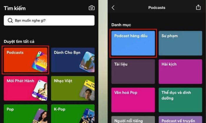 Lựa chọn kênh Podcast yêu thích
