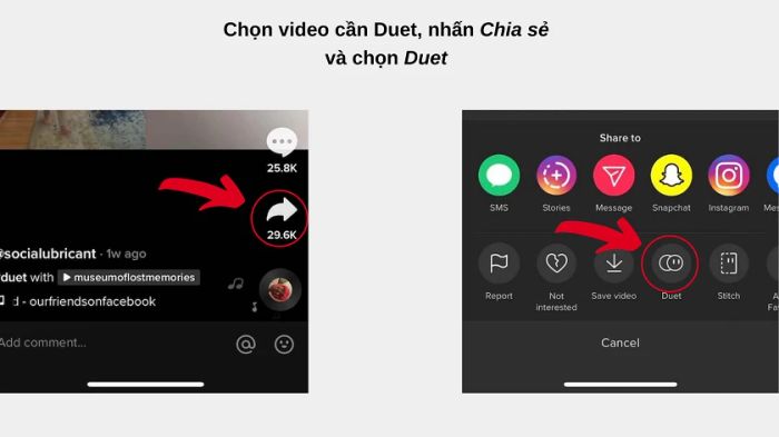Nhấn vào Duet ở dưới video để bắt đầu