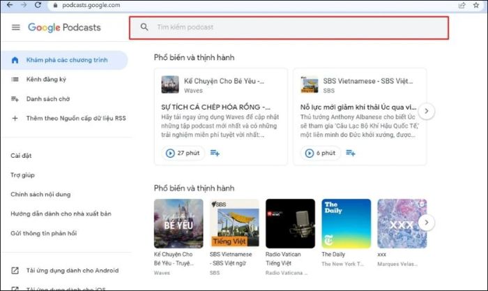 Cách nghe Podcast trên máy tính qua web Google Podcasts