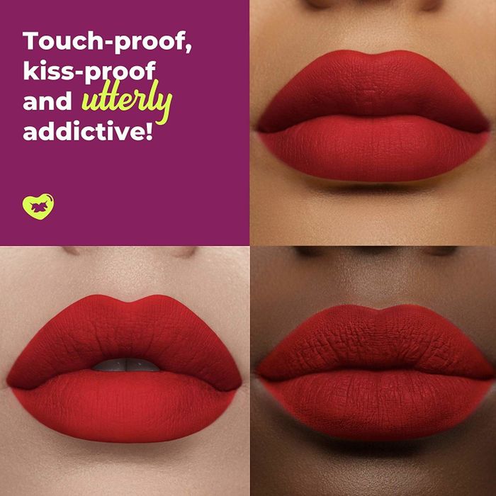 Lips of various skin tones all wearing the bold red lipstick
