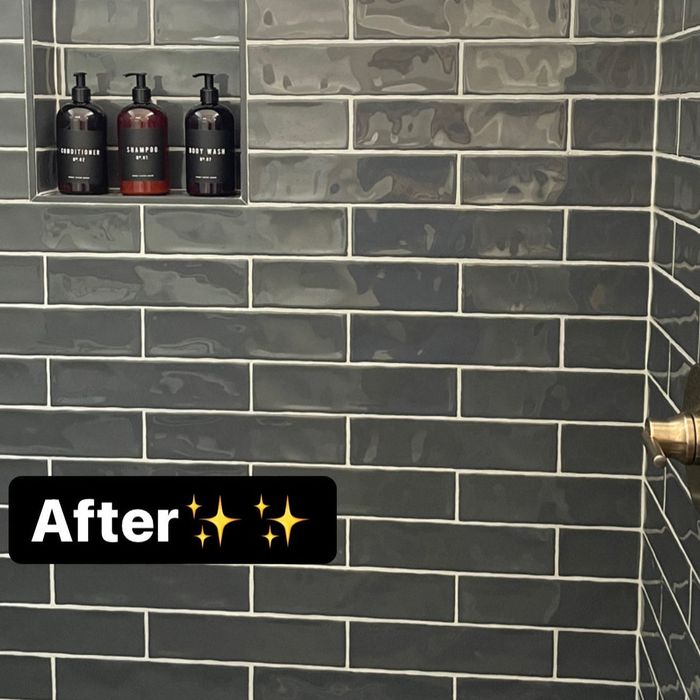 After: amber plastic bottles with smooth black labels