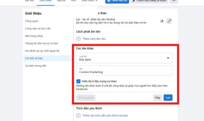 Cập nhật biệt danh Facebook trên máy tính PC và laptop