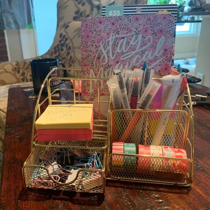 Reviewer photo of a gold organizer