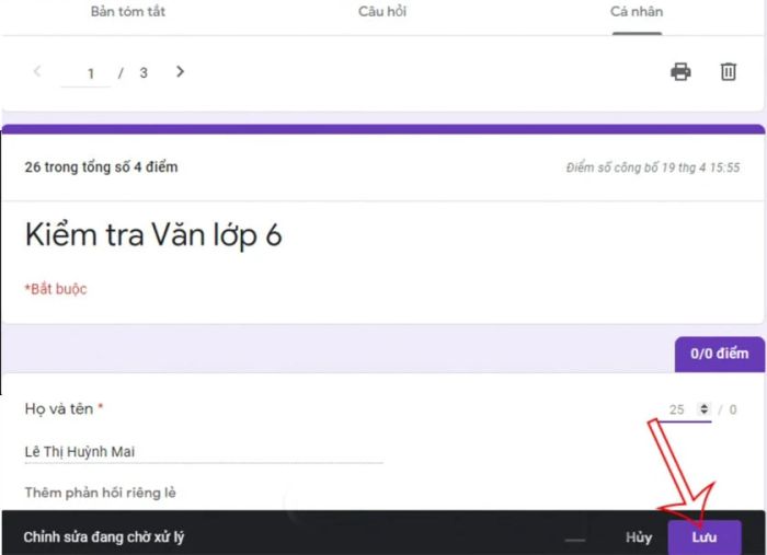 Hướng dẫn chấm điểm nhanh trên Google Biểu Mẫu