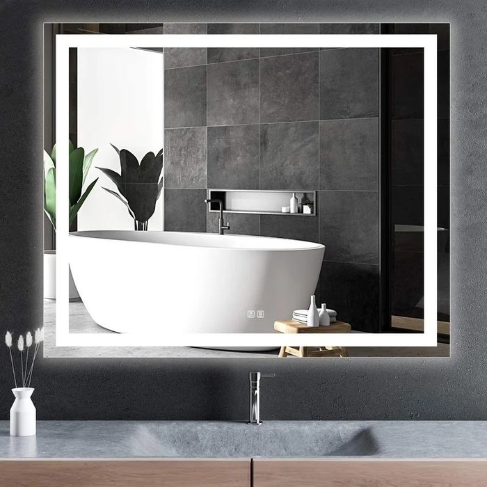 An LED vanity mirror displayed horizontally in a bathroom