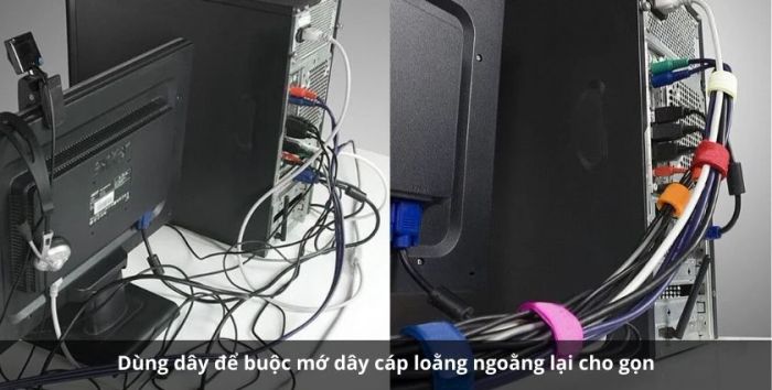 Sử dụng dây buộc để gom gọn các dây cáp
