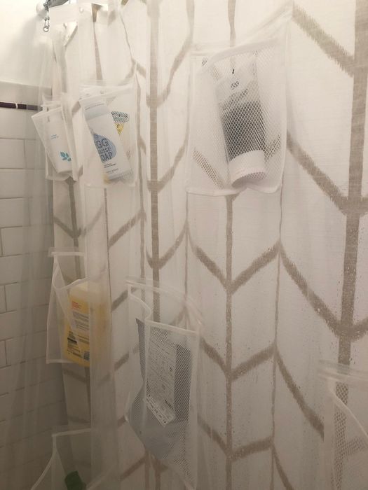 A photo of the clear shower curtain liner.