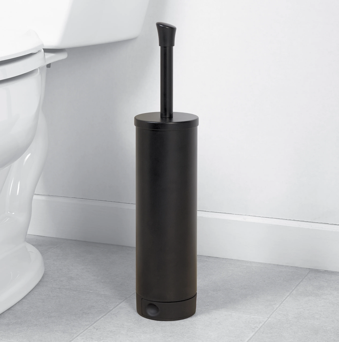 A black toilet brush holder