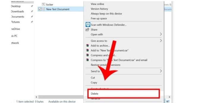 Xóa file New Text Document đã tạo