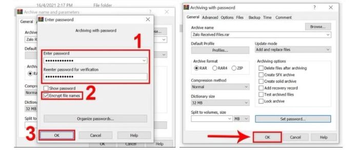 Sử dụng phần mềm WinRAR để thiết lập mật khẩu cho folder