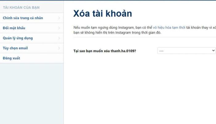 Hướng dẫn xóa tài khoản Instagram trên máy tính