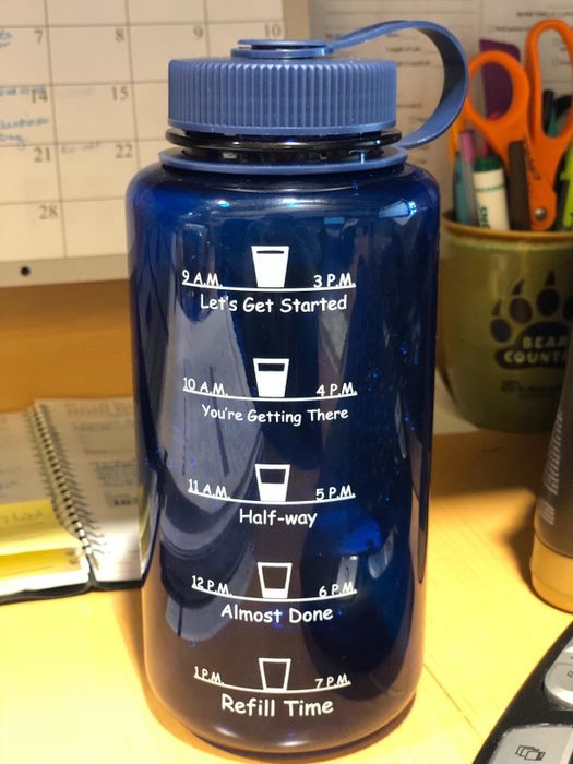 Reviewer photo of the water bottle on a desk