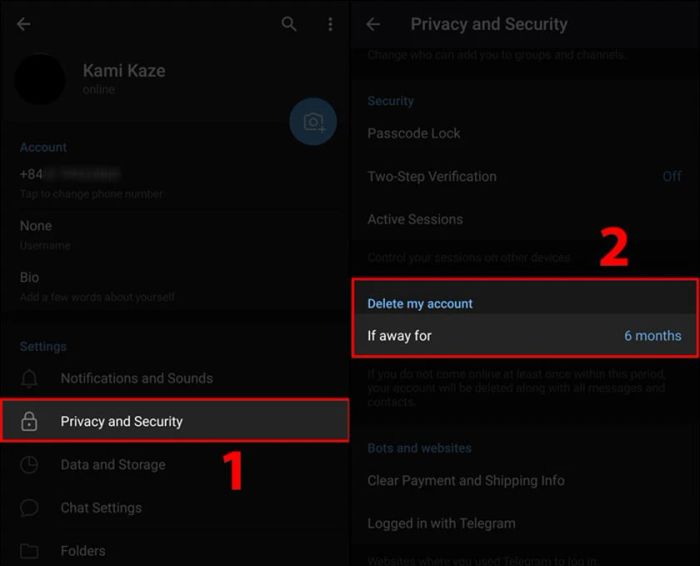 Hướng dẫn xóa tài khoản Telegram theo thời gian tùy chỉnh