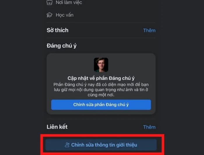 Cập nhật thông tin giới thiệu cá nhân
