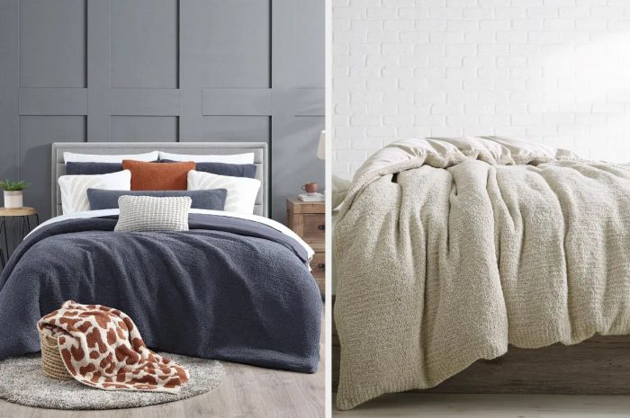 Black duvet cover with matching pillows and throw pillows against a black wall, featuring a close-up of the duvet cover in khaki color on a wooden bed frame.