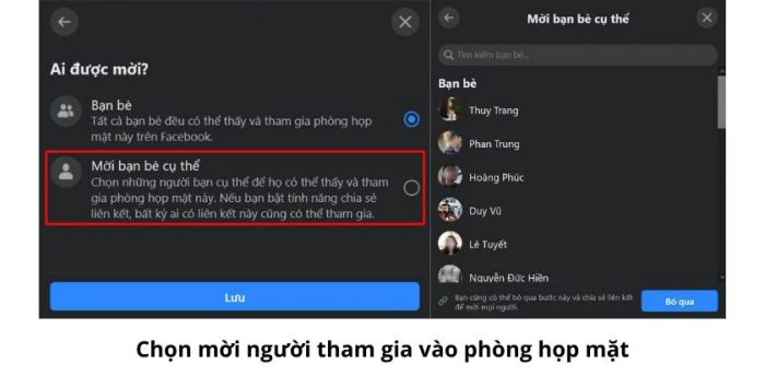 Tại mục Ai được mời?
