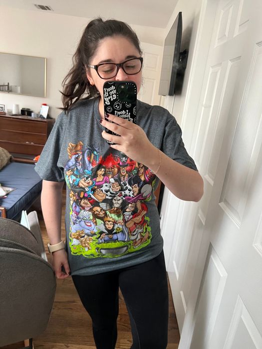 Mytour editor wearing a charcoal Disney villains t-shirt