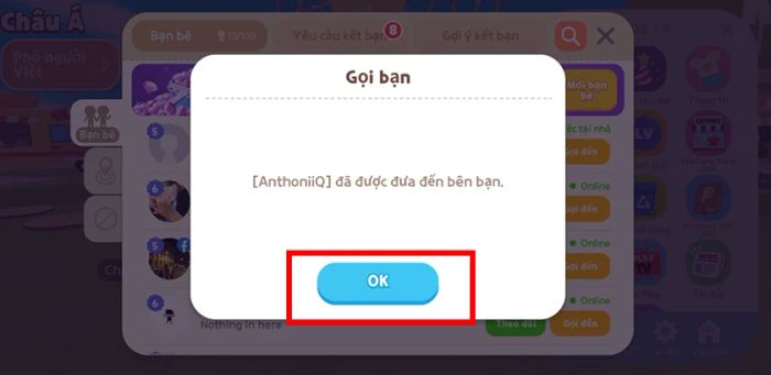 Trường hợp khi bạn chọn nút Theo dõi để đến chỗ bạn bè