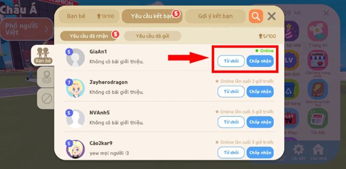 Trở lại mục Bạn bè để tiếp tục thao tác