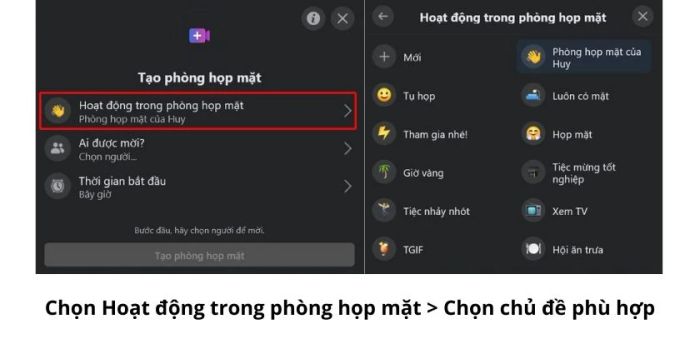 Lựa chọn Hoạt động trong phòng họp mặt
