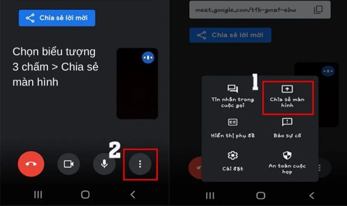 Chọn tùy chọn Chia sẻ màn hình