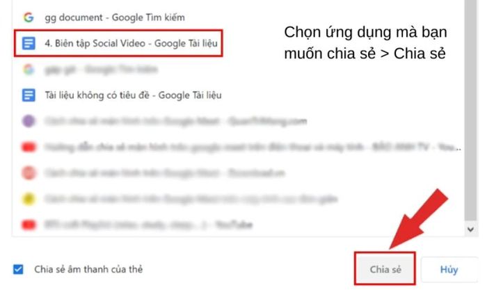 Hướng dẫn chia sẻ màn hình Google Meet với các ứng dụng.