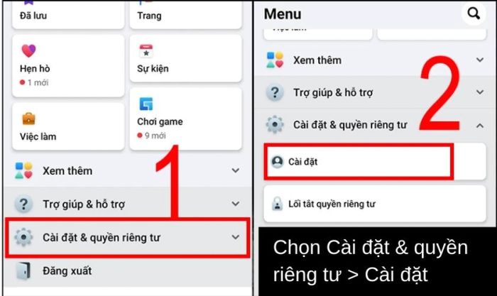 Chọn mục Cài đặt & Quyền riêng tư → Cài đặt.