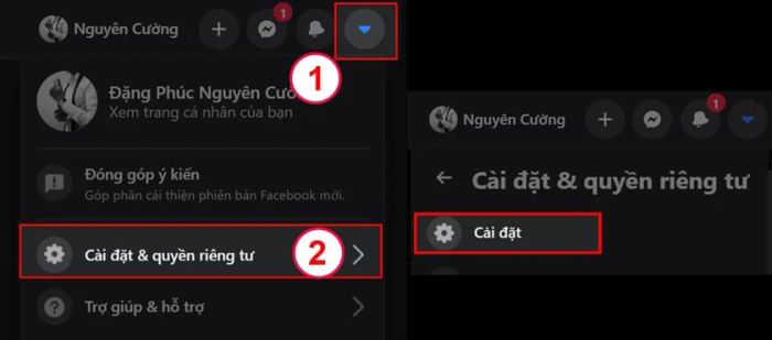 Chọn mục Cài đặt và quyền riêng tư