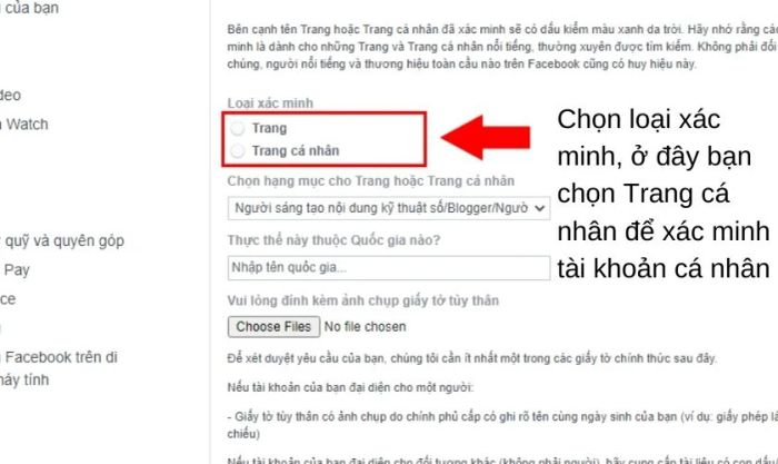 Chọn mục Trang cá nhân