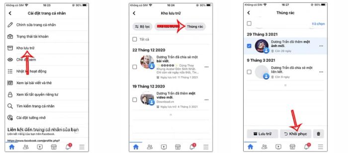Nhấn vào khôi phục