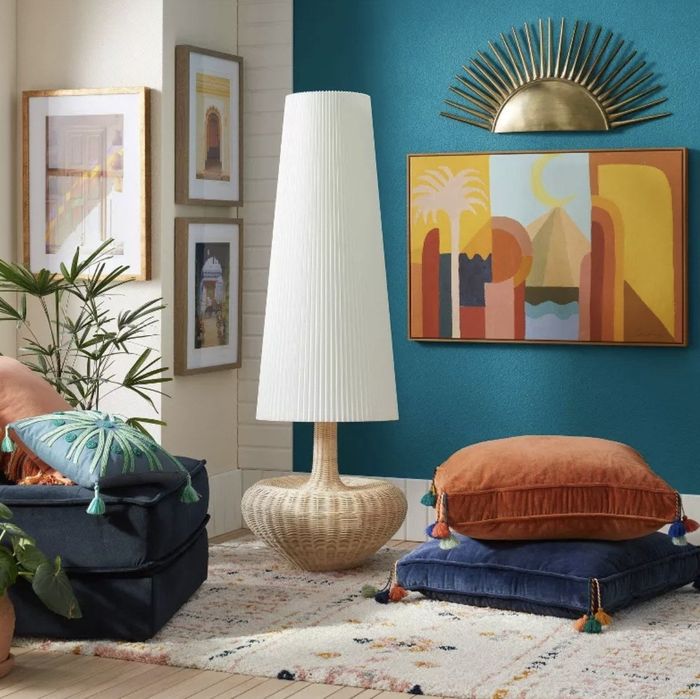 A vibrant, colorful living room
